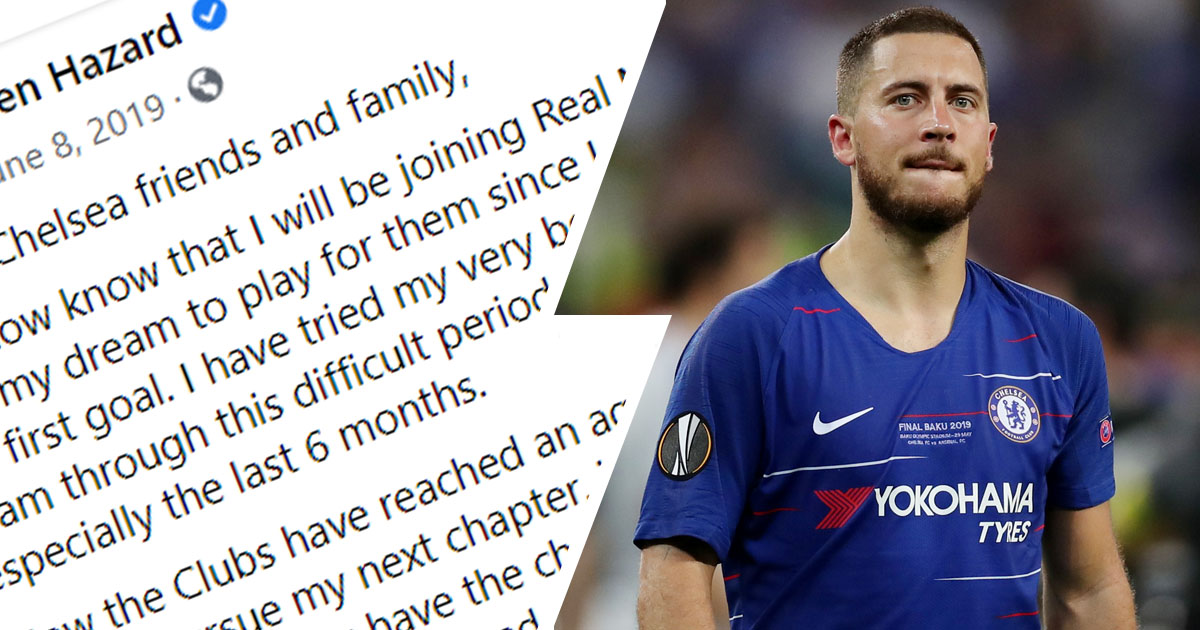 ON THIS DAY: Looking back at Eden Hazard's emotional farewell message to  the Chelsea fans - Football 