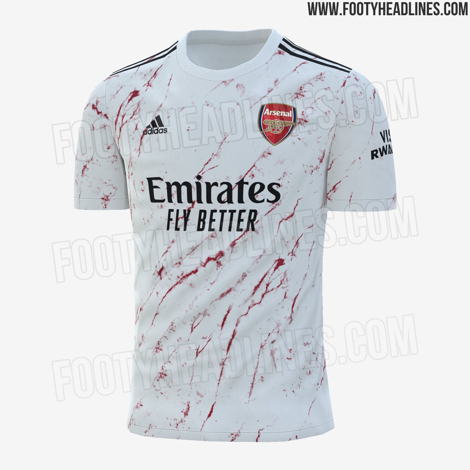 Arsenal S Away Kit For 2020 21 Leaked Features Marble White Shirt With A Red Streak Pattern
